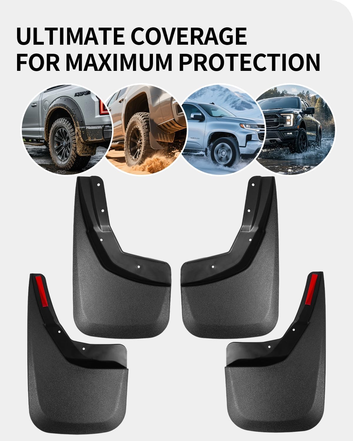 Heavy Duty Mud Flaps for Trucks - 4PC No-Drill Splash Guards Compatible with 2014-2018 Chevy Silverado 1500 & 2015-2018 Silverado 2500HD/3500HD, Front & Rear Mud Guards