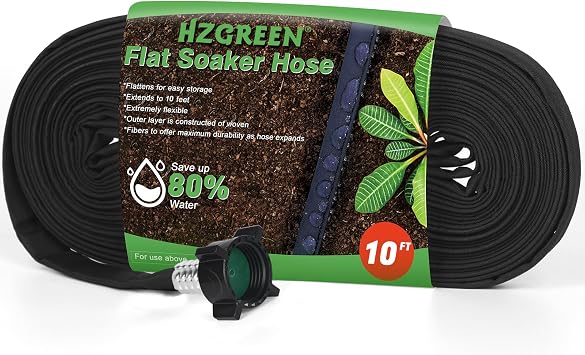 Flat Soaker Hose 10 FT,Drip Hose for Garden Beds Linkable Irrigation System Lightweight and Easy Watering for Tree Plant and Save 80% Water for You 10FT