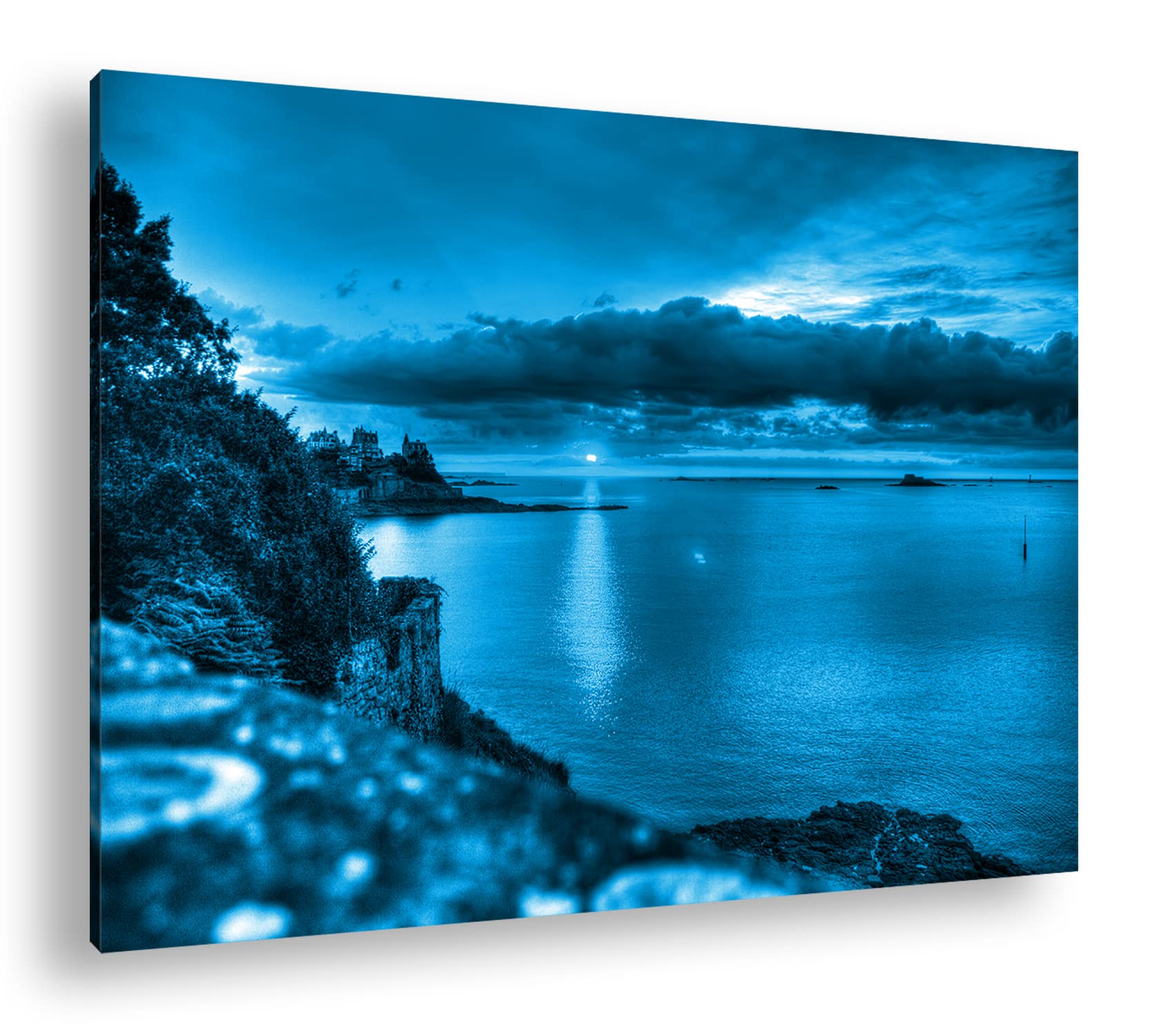 Ravissant coucher de soleil à Bretagne effet : dessin sur toile montée sur châssis en bois véritable de haute qualité Impression numérique avec cadre, pas de poster ou de panneaux., Toile, 100x70