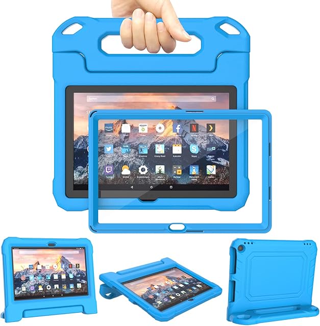 Fire HD 10 Tablet Case Kids (11th Generation, 2021 Release) - TrendGate Lightweight Kid-Proof Cover Built-in Screen Protector with Handle Stand for Kindle Fire HD 10/Plus/Kids/Kids Pro Tablet - Blue
