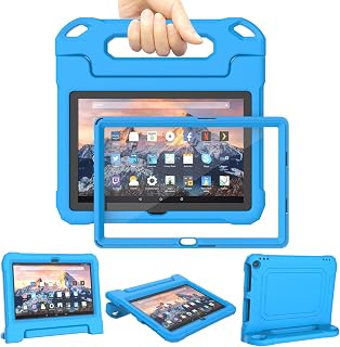 Fire HD 10 & Fire HD 10 Plus Tablet Case for Kids (11th Generation, 2021 Release), DJ&RPPQ Lightweight Shockproof Case Built-in Screen Protector with Handle Stand, Incompatible with iPad Samsung- Blue