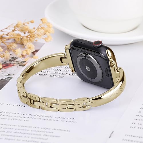 Vista 3 de Correa de metal delgada compatible con Fitbit Versa 4/Fitbit Sense 2 Band Cute Women (dorado)