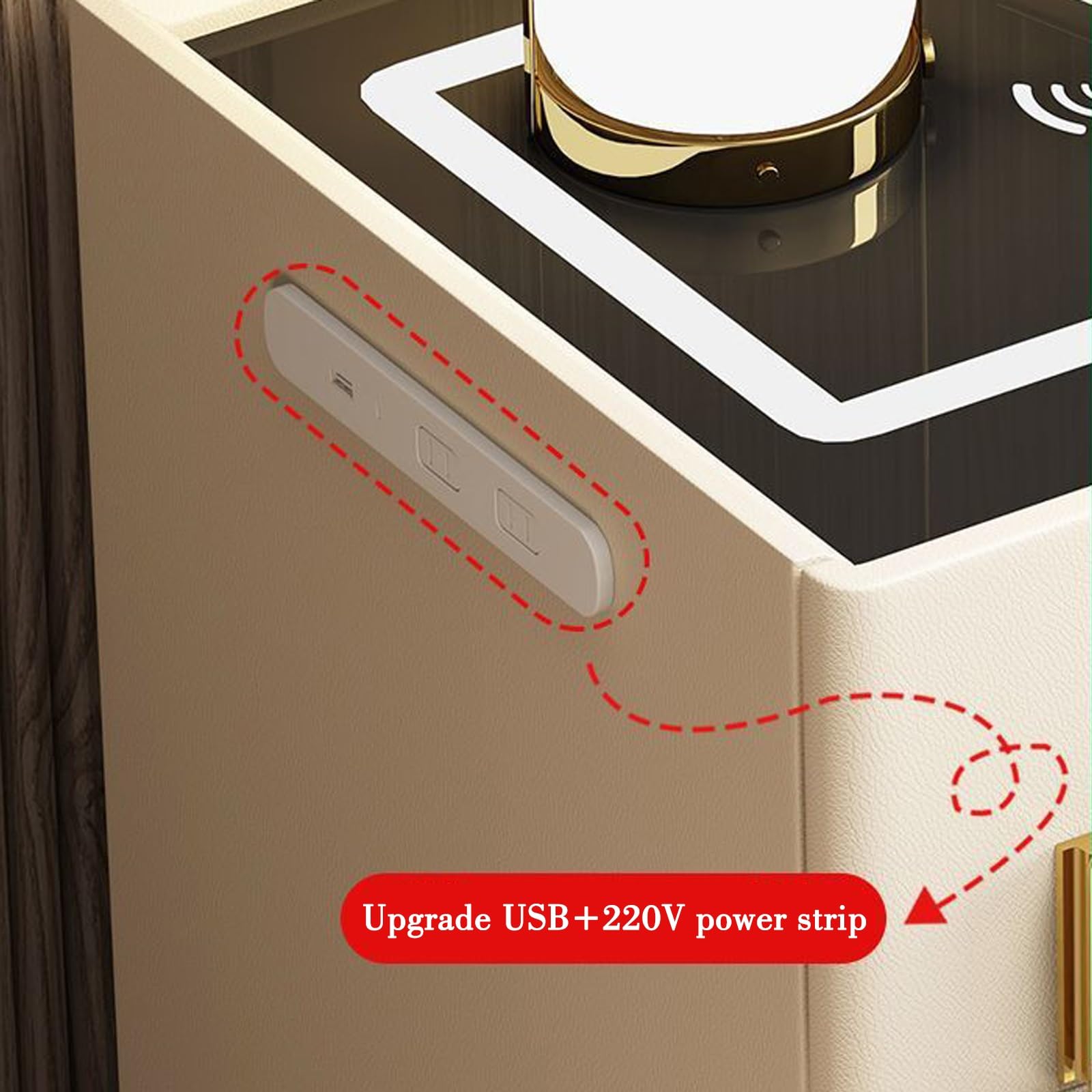 Inteligentny stolik nocny z bezprzewodowym ładowaniem, stacja USB, regulowane światła LED, organizer na stolik nocny o wysokim połysku do sypialni i salonu
