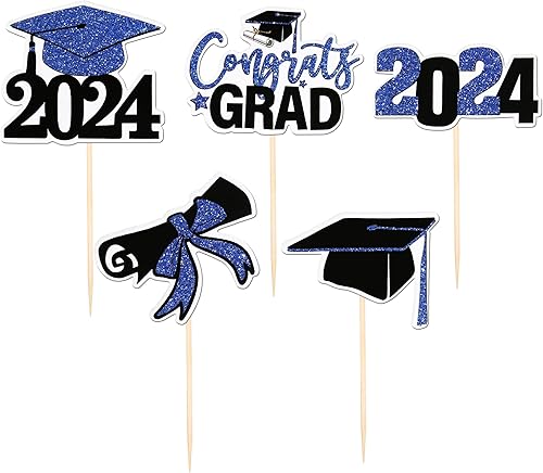 Miniatura 7 de 30 piezas 2023 decoraciones para cupcakes de graduación de doble cara para diploma de graduación de clase de 2023, selecciones de cupcakes