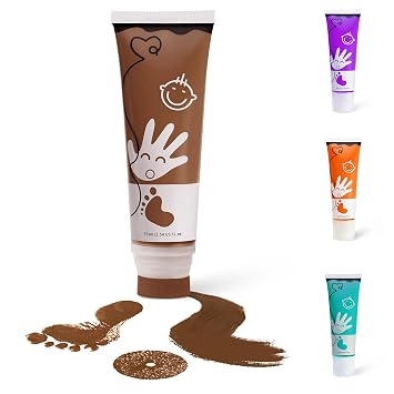 Baby Hand and Footprint Paint with Sponge Head, 2.54 fl oz, Non-Toxic & Acid-Free, Washable Baby Safe Paint for Newborn Keepsakes, Dog Nose & Paw Prints, Ideal New Mom Gift - Brown