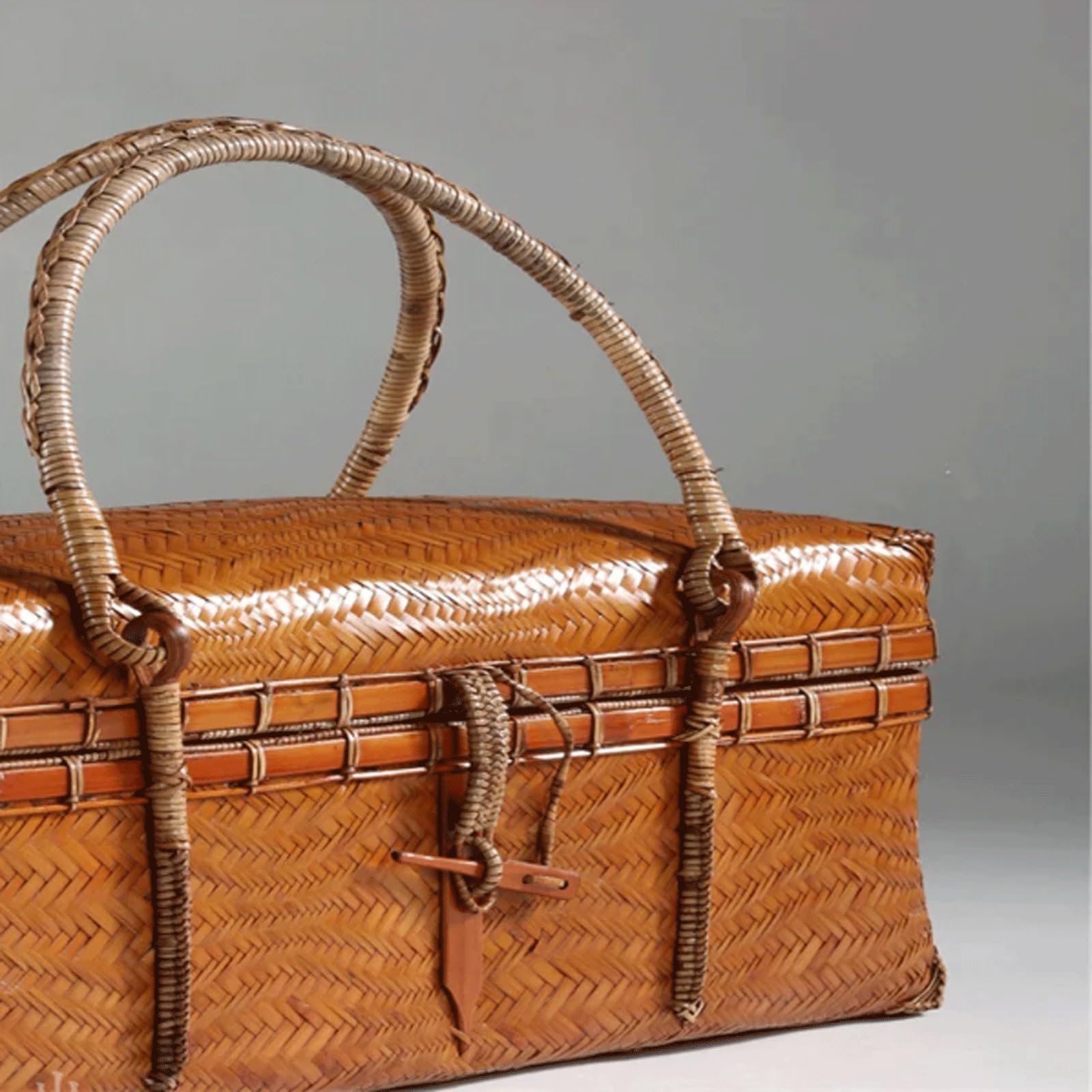 Panier De Pique-Nique Rétro en Bambou Tissé, Boîte De Rangement pour Aliments, Panier De Pique-Nique De Très Grande Capacité pour Les Pique-Niques Et Les Voyage，A-Large