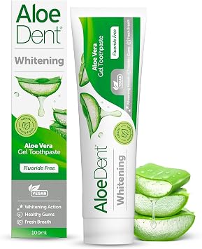 Aloe Dent Whitening Aloe Vera Toothpaste Fluoride Free, Natural Action, Vegan, Cruelty Free , SLS Free, Naturally White, Healthy Gums , 100 ml, packaging may vary