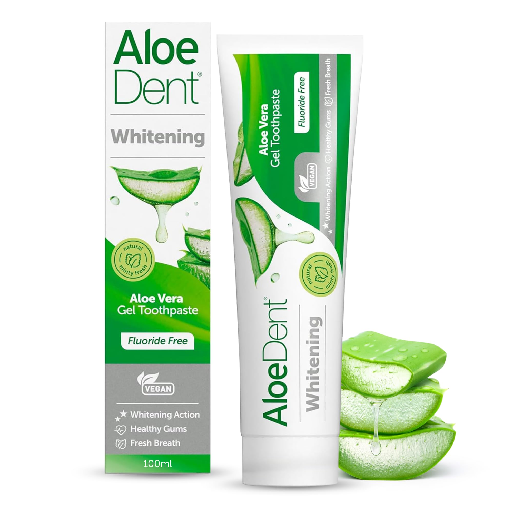 Aloe Dent Whitening Aloe Vera Toothpaste Fluoride Free, Natural Action, Vegan, Cruelty Free , SLS Free, Naturally White, Healthy Gums , 100 ml, packaging may vary