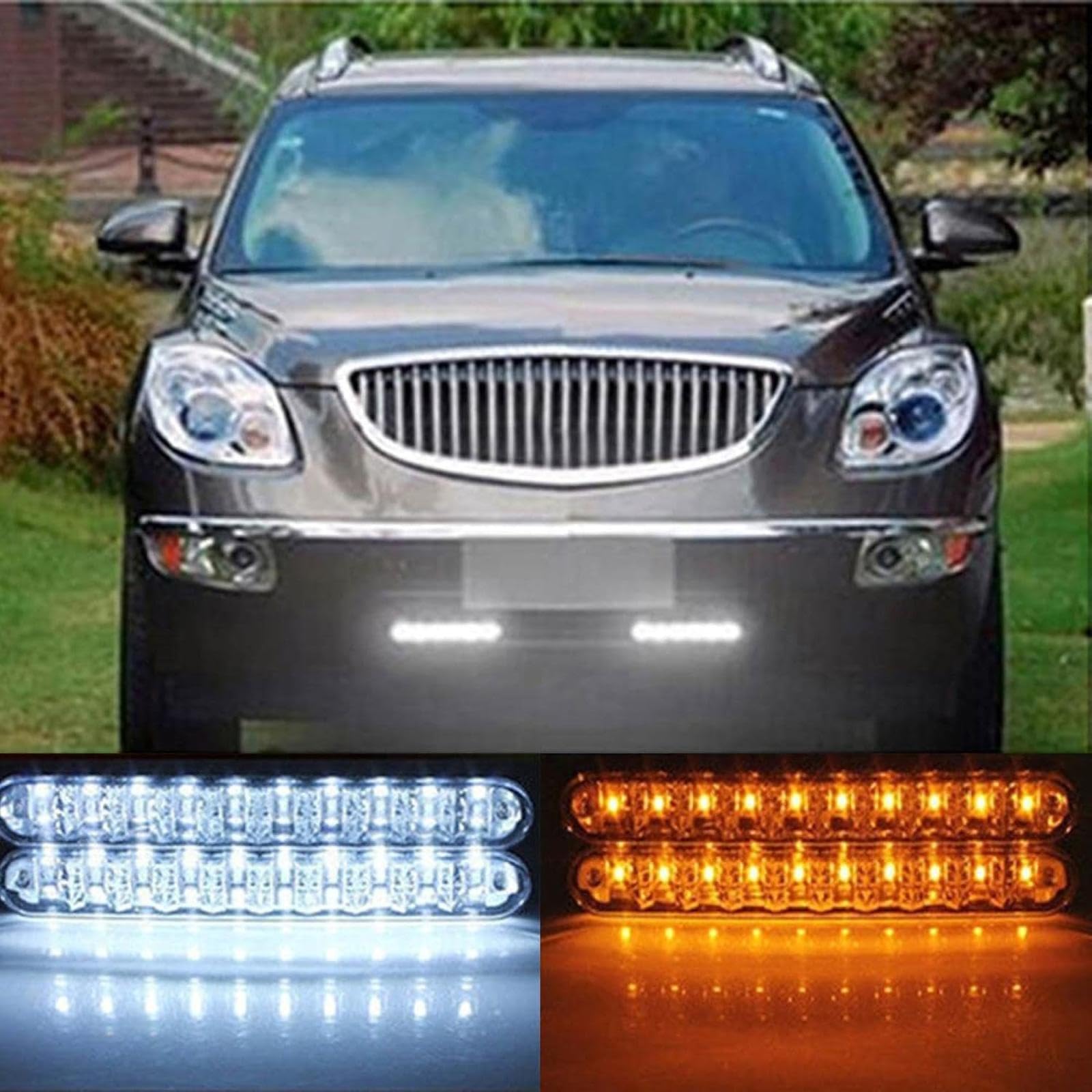 Mistlampen Światła 2 szt. Światła do jazdy dziennej samochodu DRL Dla SUV ciężarówki 12V bursztynowo-biała listwa oświetleniowa przeciwmgielna do jazdy ze streamerem