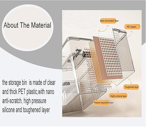 Miniatura 3 de Caja de almacenamiento de plástico apilable con tapa y hebillas de cierre seguro, caja de clip transparente para organización de cocina o armario de