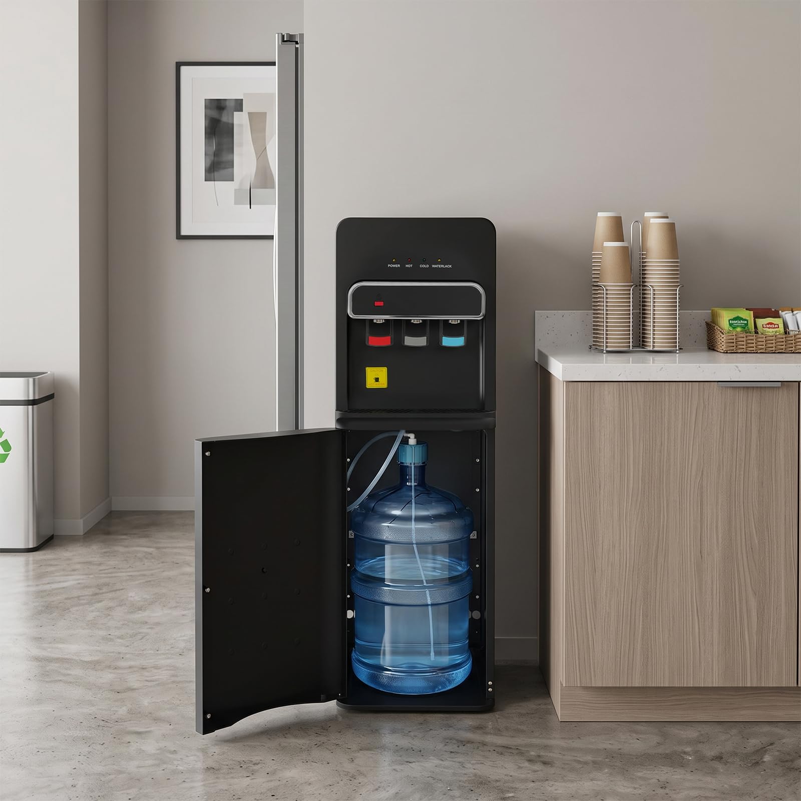 Distributore d'acqua a pavimento con caricamento a terra, raffreddatore per bottiglie d'acqua, distributore d'acqua con 3 uscite, cottura istantanea, per casa, ufficio, cucina