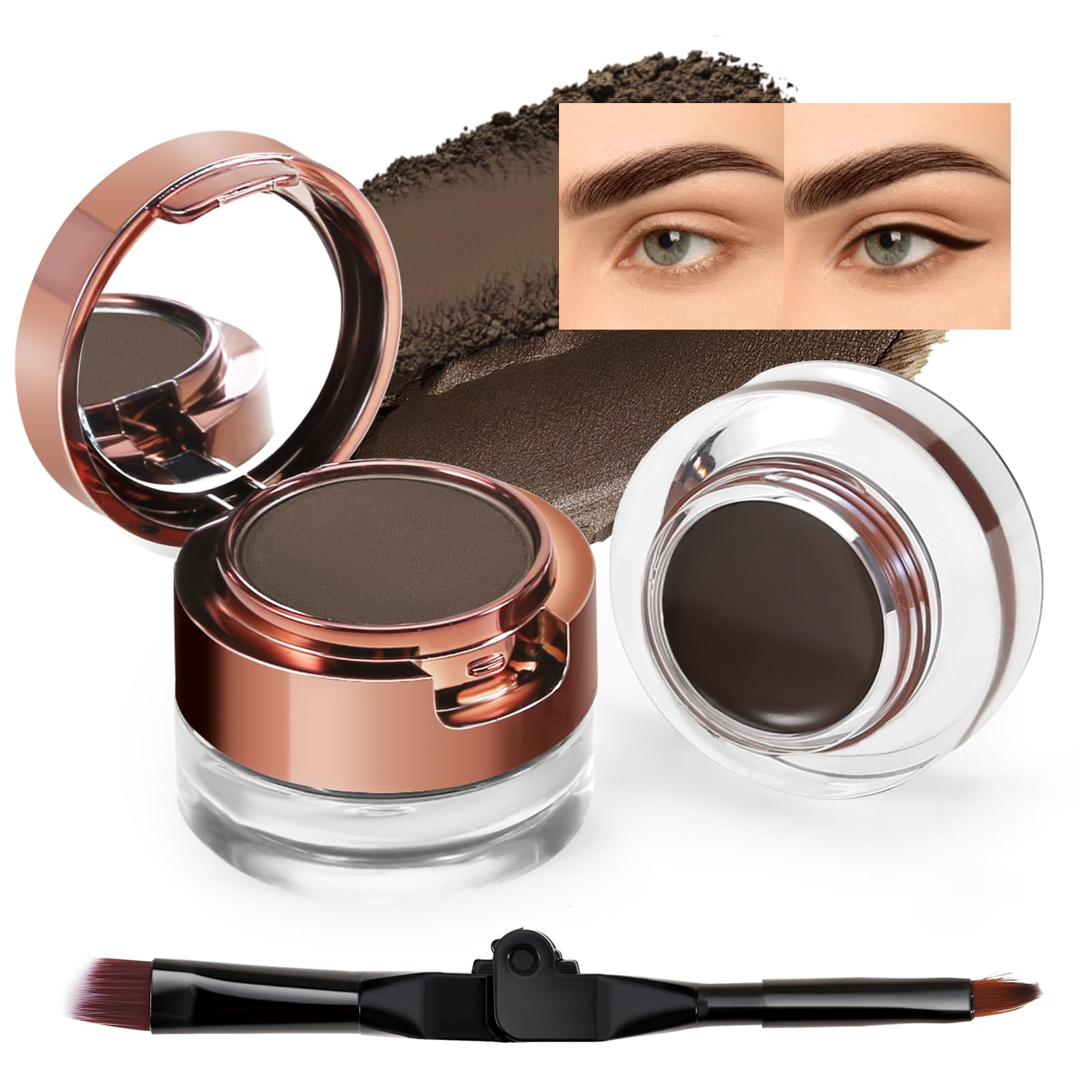 AFGHOUZ Cream Eyebrow Duo Kit, Brow Powder and Eyeliner Gel, Eye Brow Pomade Waterproof Highly Pigmented, Filler Thicker Brows, with Dual Head Brush