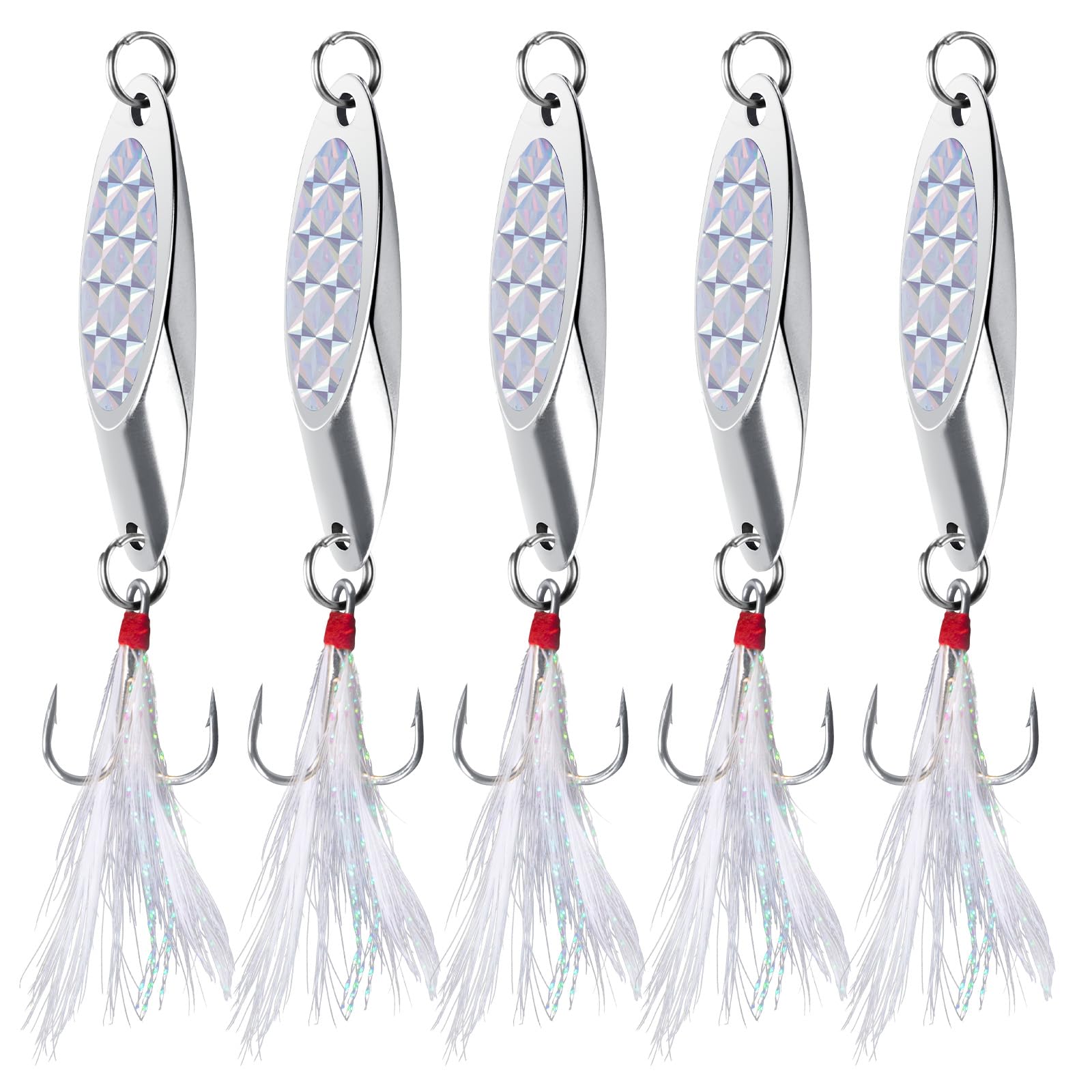 Alwonder Sea Fishing Spinners Lures Dexter Wedge Spoons Metal Jig Spoons Feather Treble Hook with Flash Foil Long Cast for Bass Cod Mackerel Boat Kayak Fishing 60g