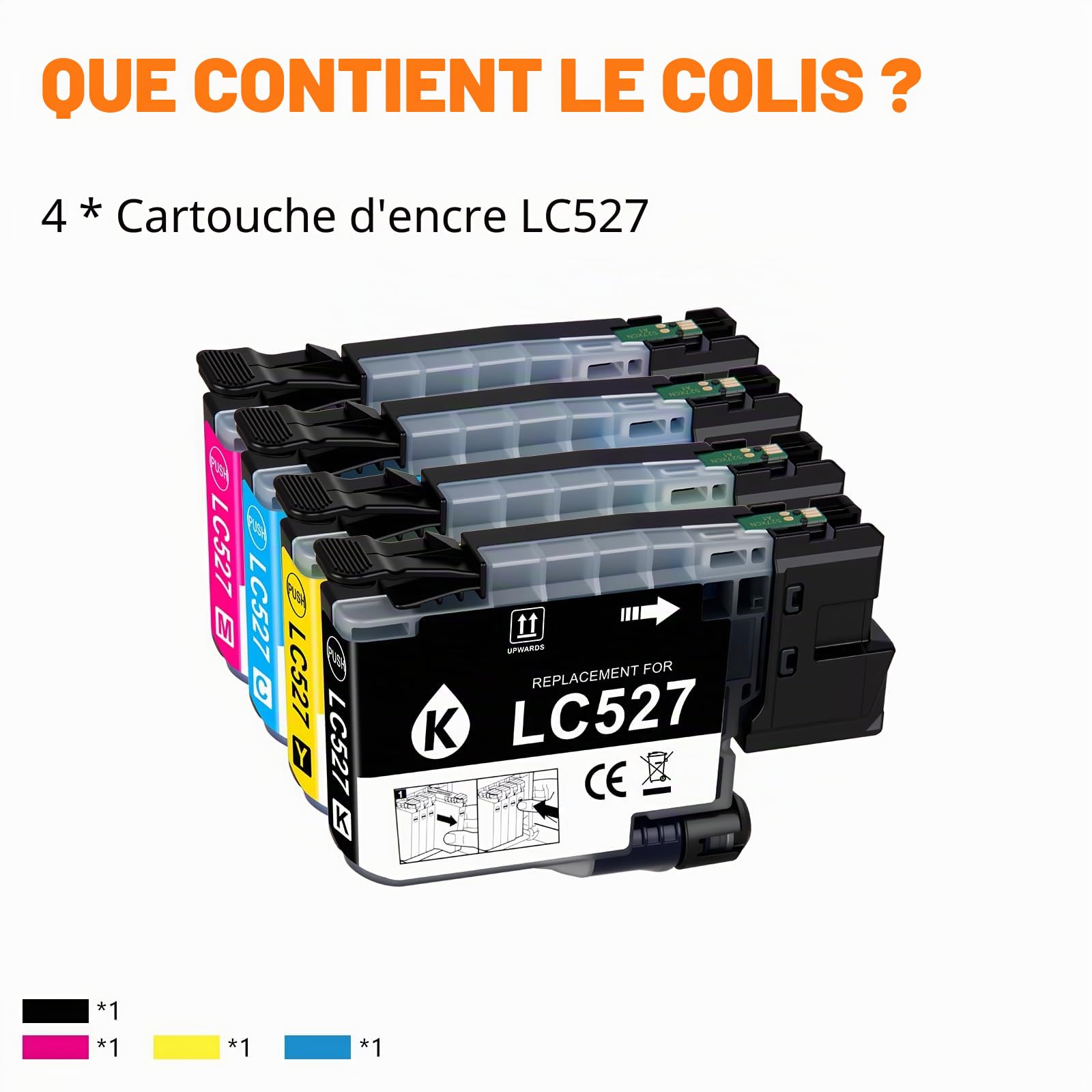 Cartouches LC527 Compatibles pour Brother LC 527 Cartouches Multipack | LC527 cartouches LC-527VAL Compatibles pour Brother MFC-J4350DW MFC-J4550DW ( 527BK, 527C, 527M, 527Y,4pk)