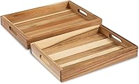Vista 1 de item_name: VICTORY RELAX Natural Acacia Wooden Rectangular Serving Tray with Handles, Set of 2 (15"x11" & 13.6"x 9.6"), Large Tray for Ottoman