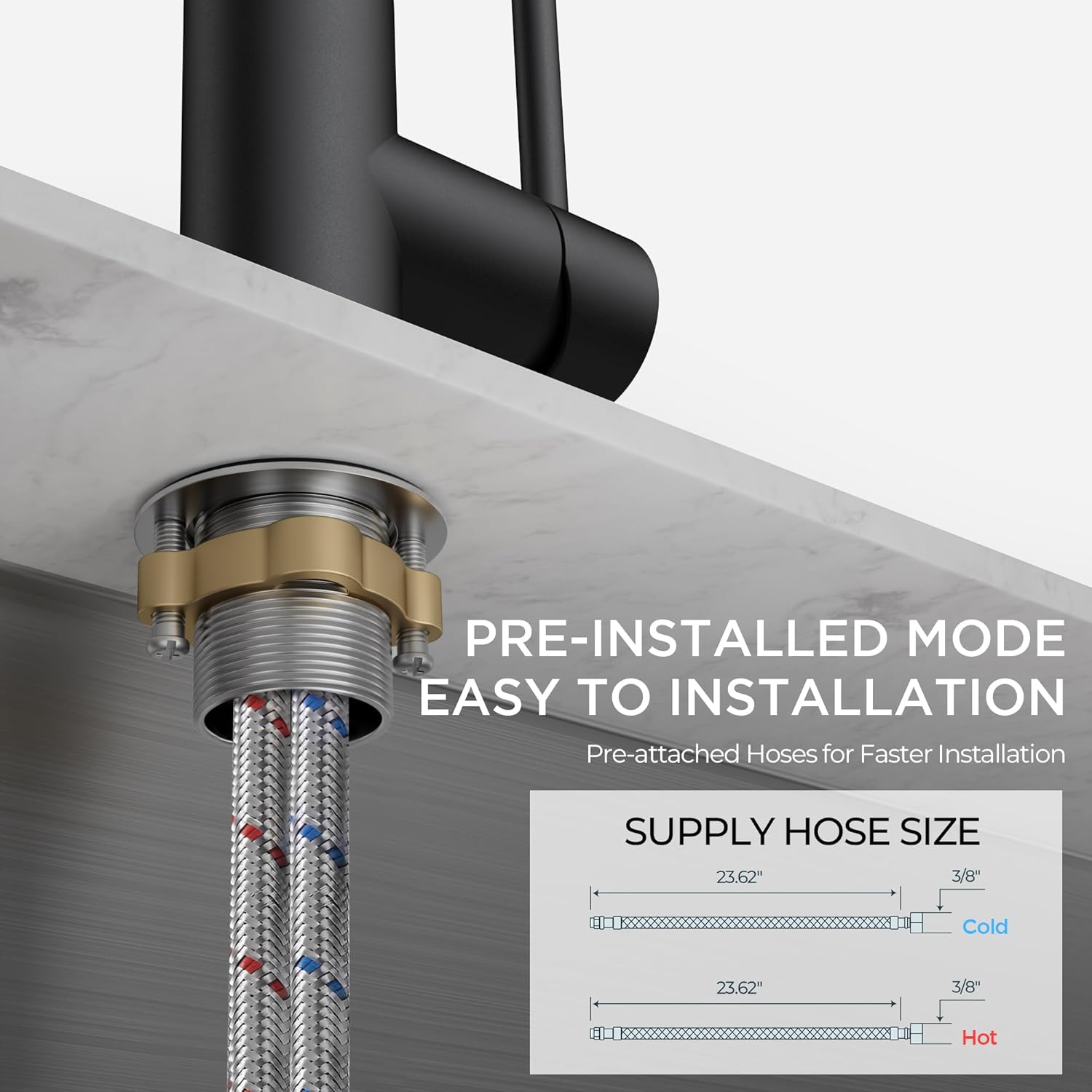 FORIOUS Black Kitchen Faucet, Commercial Modern Single Handle Faucet for Kitchen Sink, Stainless Steel High Arc with Deck Plate for 1 or 3 Hole, Suitable for Bar RV Camper Outdoor - Image 8