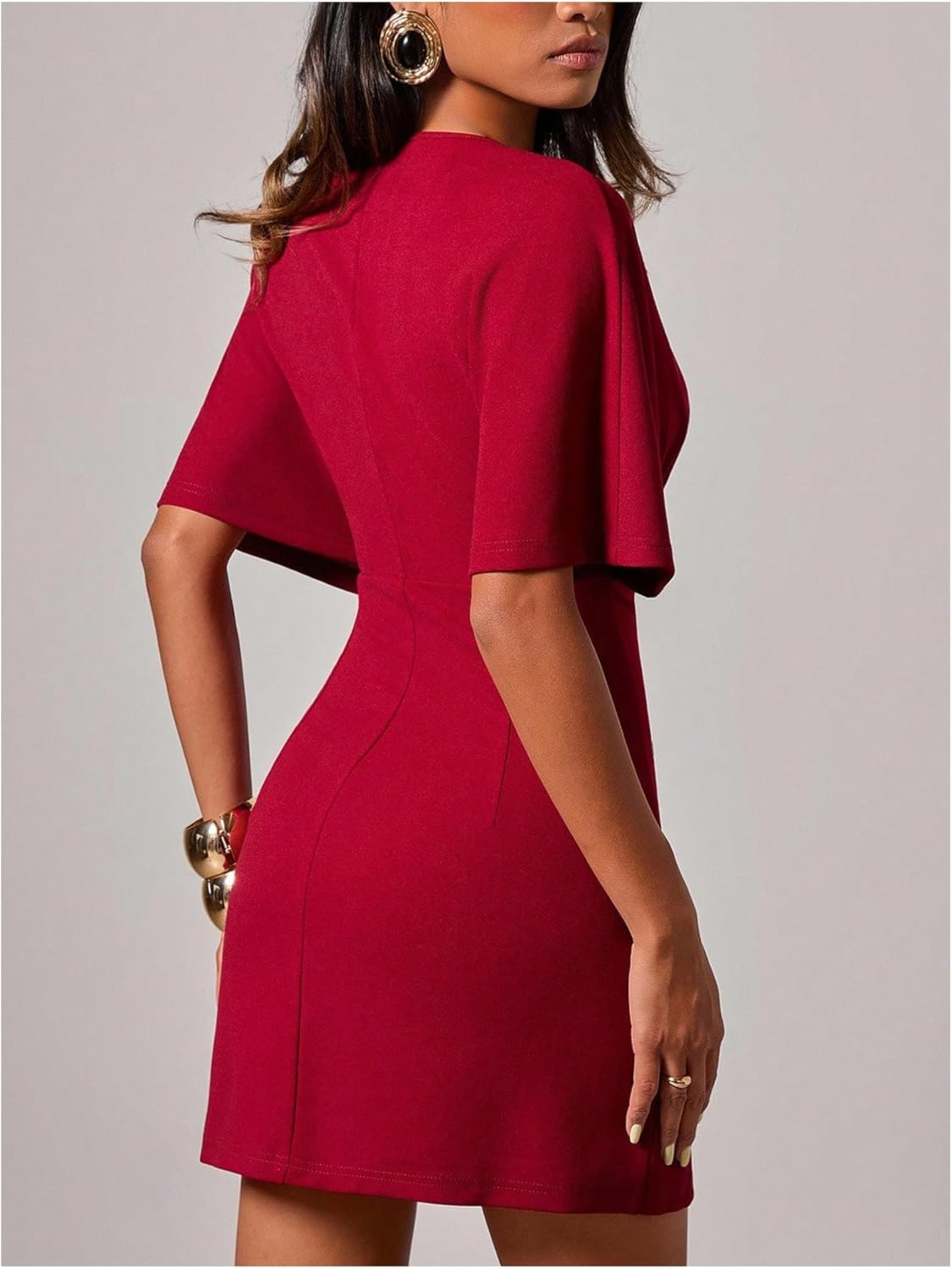 Floerns Women's V Neck Half Sleeve Mini Dress Ruched A Line Party Cocktail Dresses - Image 2