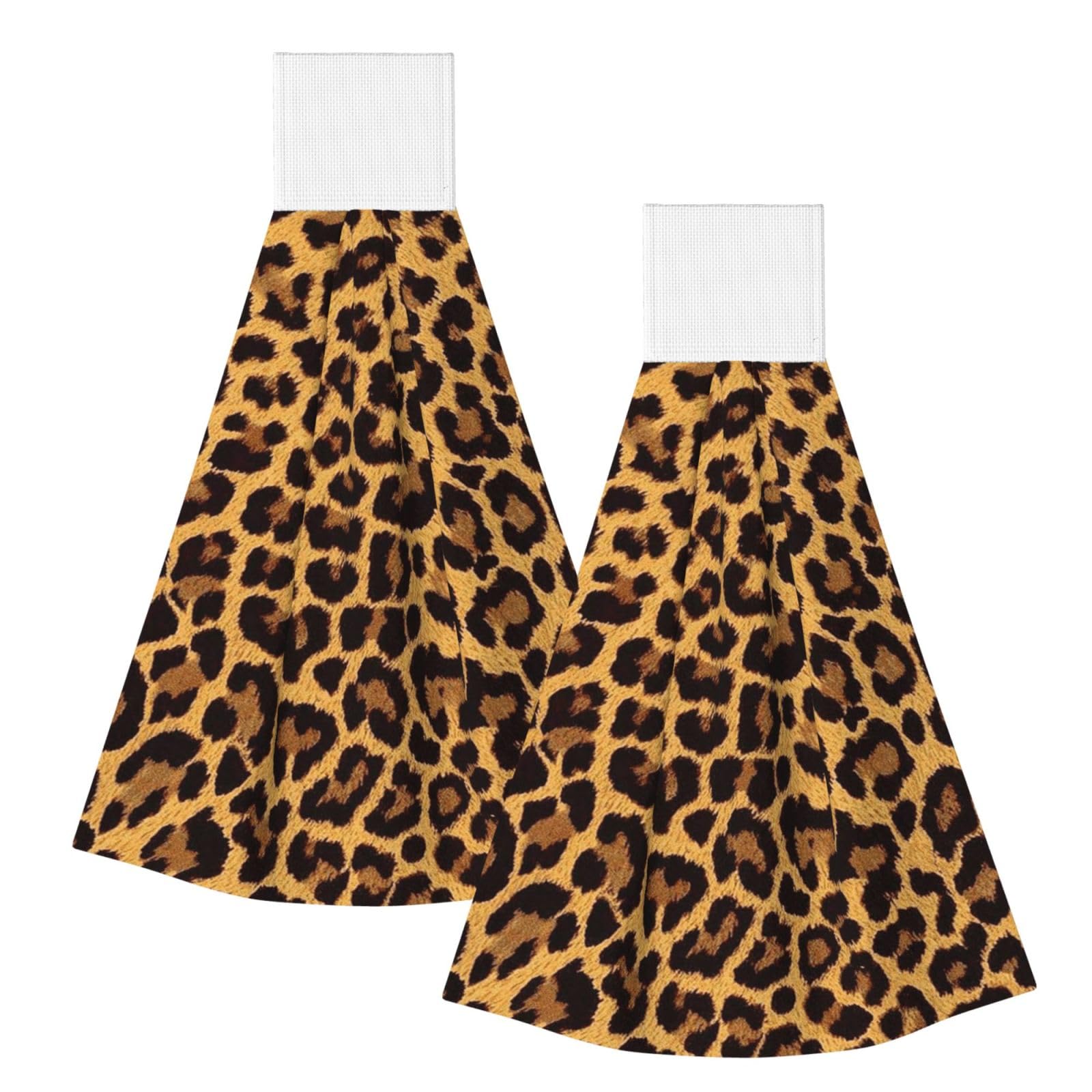 DOPKLNA Leopard Print, 2 Pcs Hanging Coral Fiber Hand Towels for Bathroom, Absorbent Kitchen Towels