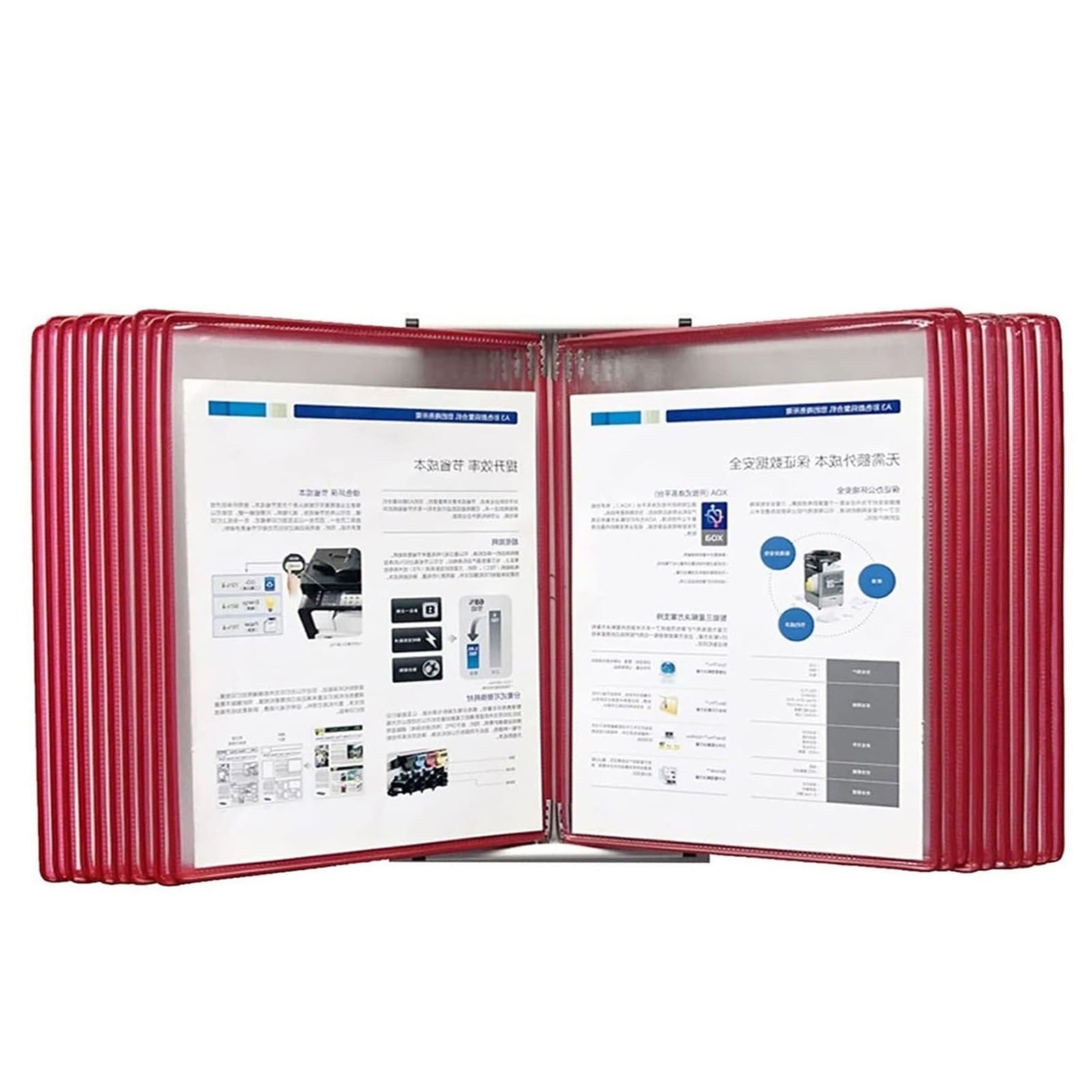 JOUFNING Wall Mount Reference Organizer - Metal and PVC Desktop Flip Display Folder, 20 Display Pockets, for Office/workshop Display and Storage A4 Documents, Easy To Install(Red)