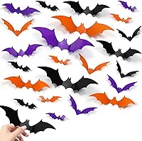Vista 1 de 100 piezas de decoración de pared de murciélagos de Halloween 3D, decoración realista de murciélagos de PVC para decoración de Halloween