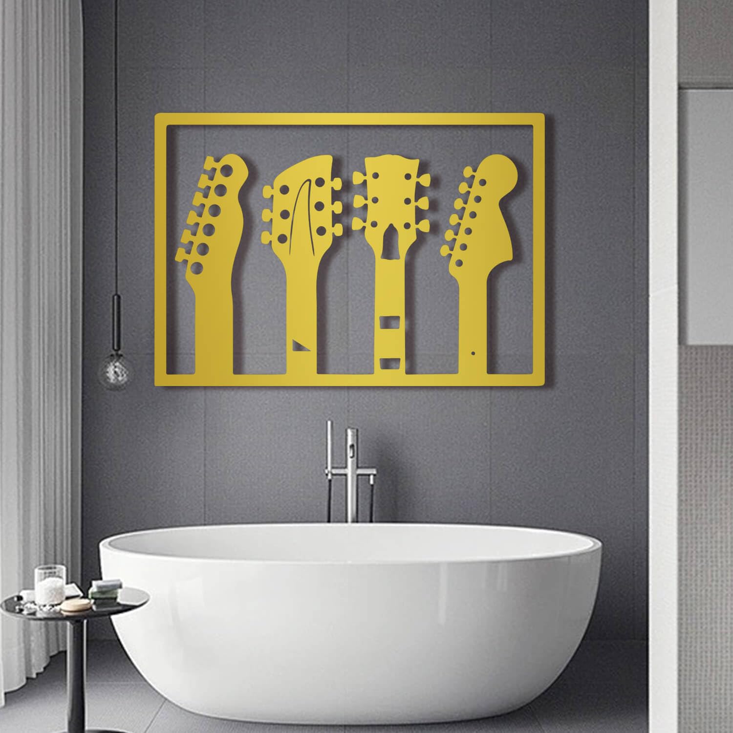 Guitare abstraite salon musical or décoration murale en métal design moderne 76cm