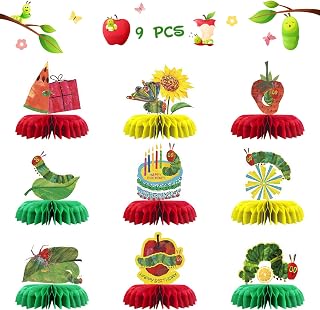 INNORU Green Caterpillar Table Honeycomb Centerpieces, Cartoon Theme Birthday Honeycomb Table Toppers Kids Reading Story Party Table Decorations Favor Photo Booth Props 9 PCS