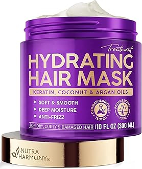 Hydrating Hair Mask - Deep Conditioning Treatment for Dry, Frizzy & Damaged Hair - Keratin Mask with Coconut & Argan Oils, Collagen & Wheat Protein - Smooths, Softens & Controls Frizz, Curl-Safe, 10oz