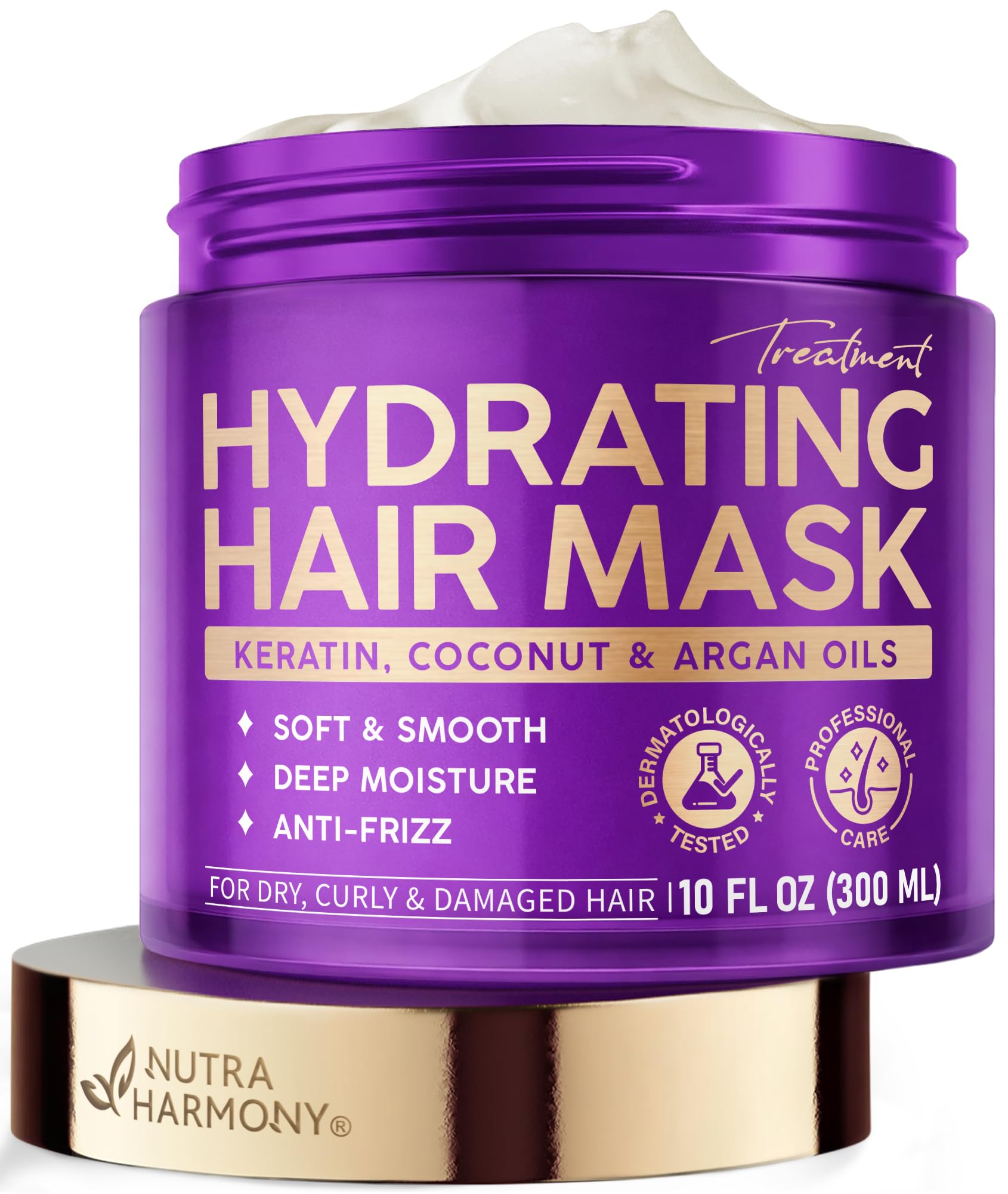 Hydrating Hair Mask - Deep Conditioning Treatment for Dry, Frizzy & Damaged Hair - Keratin Mask with Coconut & Argan Oils, Collagen & Wheat Protein - Smooths, Softens & Controls Frizz, Curl-Safe, 10oz