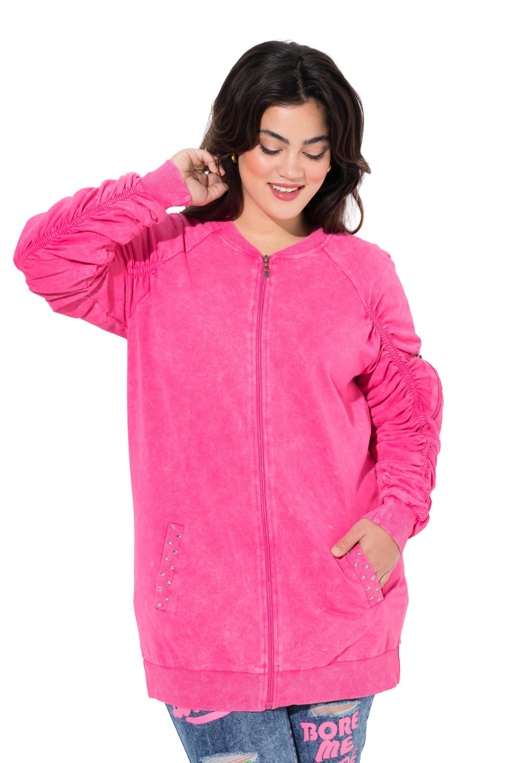 Angel of Style Damen große Größen Übergrößen Plus Size Sweatjacke, Ärmel mit Raffungen, Vintage Look 833511