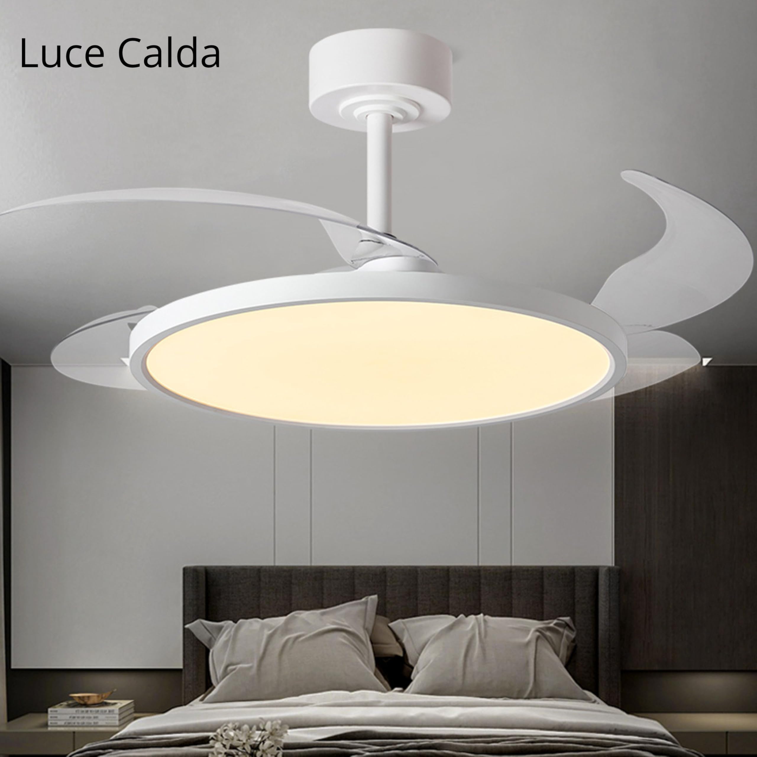 YASTA Lampadario con Ventilatore Da Soffitto Luce Con Pale Retrattili 80W | Pale a Scomparsa,Silenzioso ,Ultra Slim,Plafoniera LED 50 cm,Luce Fredda Calda Naturale