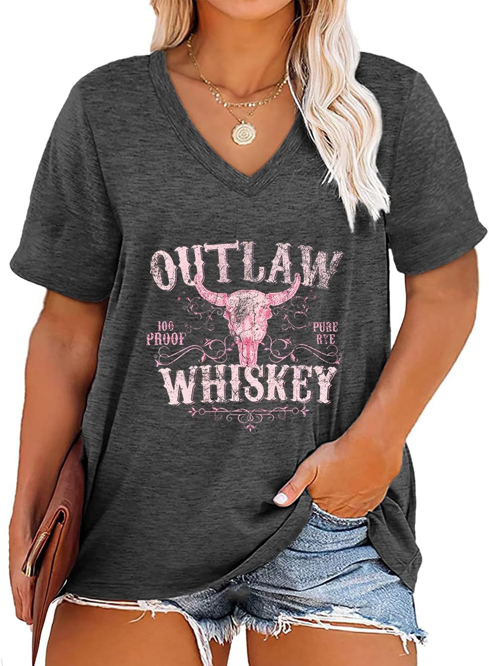 Plus Size Tops Womens V Neck Western Cowgirl T-Shirts Vintage Country Music Graphic Tee Shirt