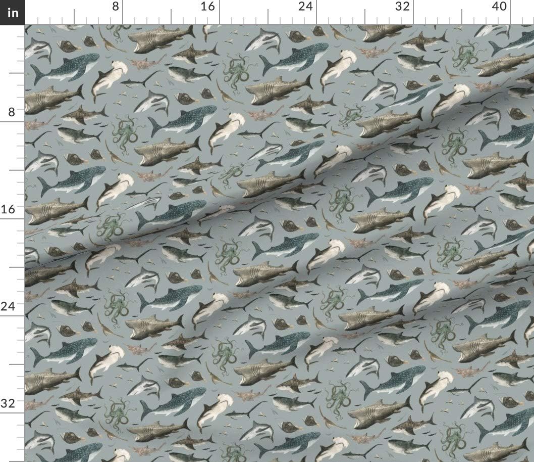 Spoonflower Fabric - Gray Shark Sea Creature Coastal Nautical Beach Marine Maritime Life Printed on Petal Signature Cotton Fabric by The Yard - Sewing Quilting Apparel Crafts Decor
