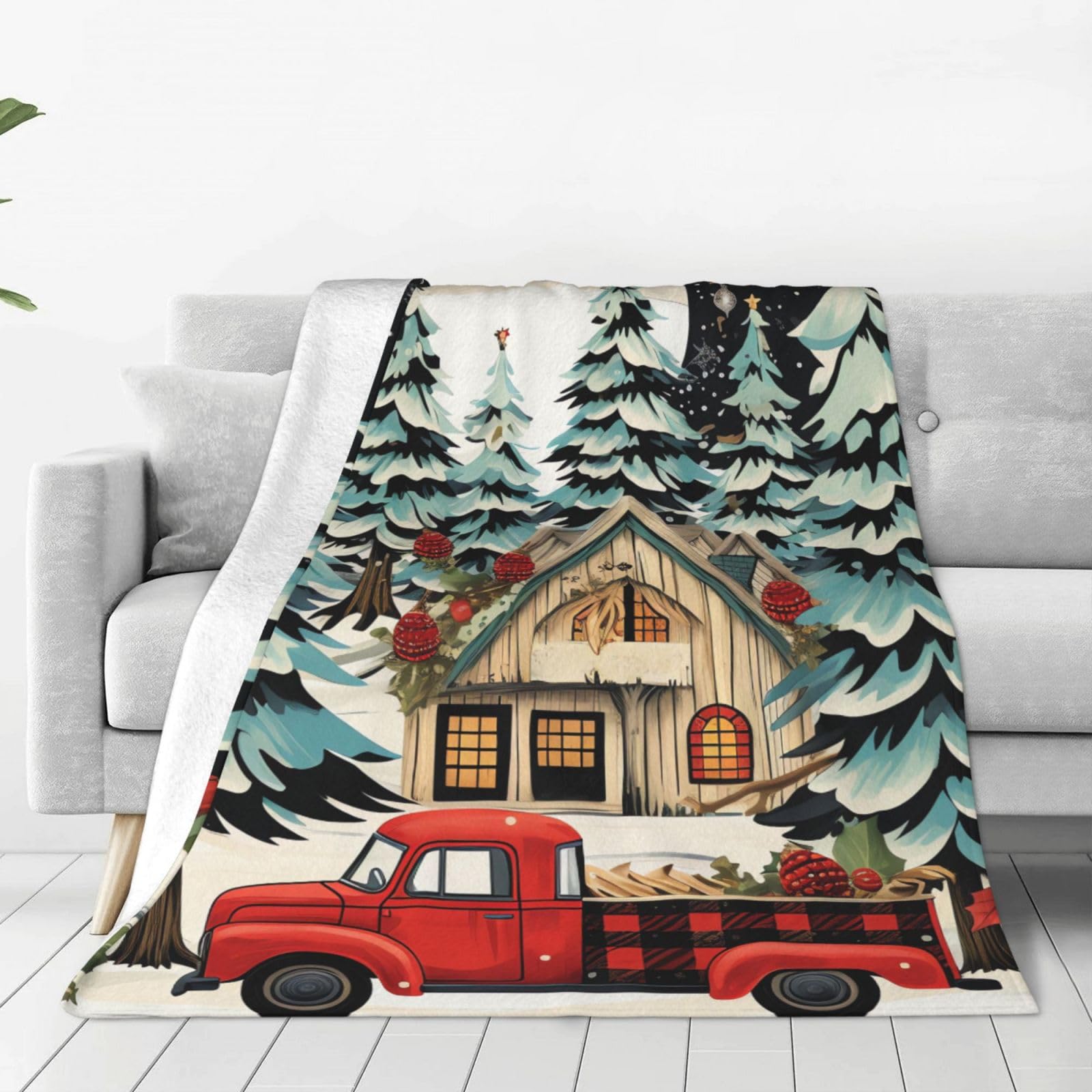 Farmhouse Christmas Throw Blanket for Couch, Plush Fuzzy Soft Flannel Blankets and Throws for Sofa, 40"x30" Bed Blankets for Travel Camping Chair, All Season Warm Fleece Blanket