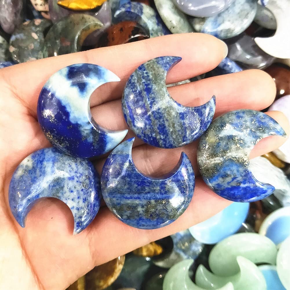 Luna de cristal de lapislázuli natural, pack de 5 piedras preciosas para decoración