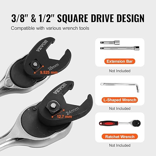 Miniatura 5 de VEVOR Crowfoot - Juego de llaves de cuervo, 12 y 38 pulgadas, 15 piezas métricas (0.315-0.945 in) juego de llaves de pie de cuervo con estuche de