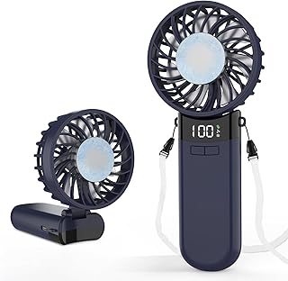 【2025年新型】ハンディファン 冷却プレートLEDディスプレイ表示 携帯扇風機 手持ち扇風機 5000mAh 大容量 イオン発生 アロマ対応 ハンディ扇風機 3段階風量調節 強力送風 Type-C急速充電 超軽量 静音 携帯便利 熱中症 暑さ対策 オフィス スポーツ観戦 花火大会(ネイビ)