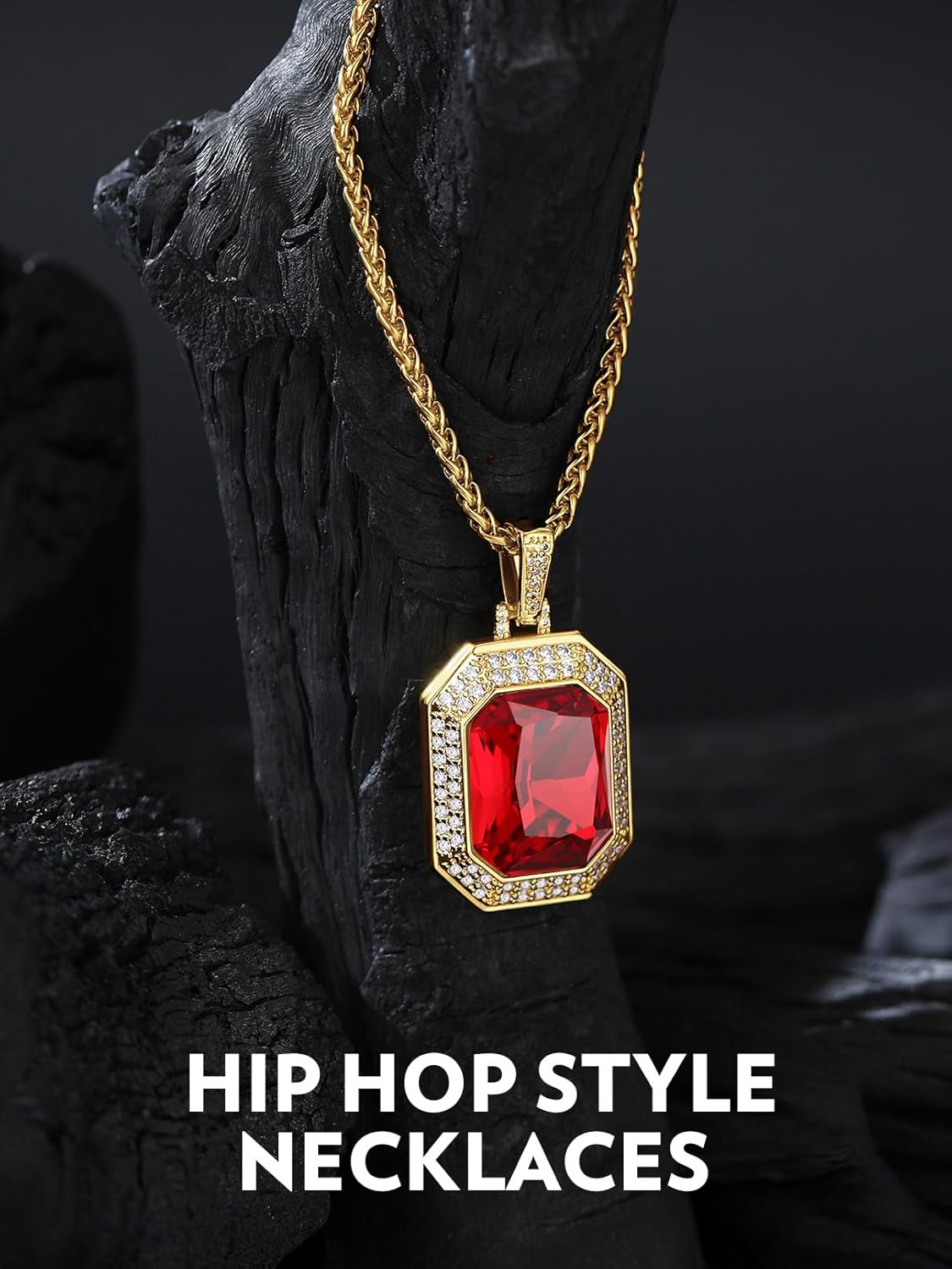 Bandmax Gothic Stone Pendant Necklaces for Men Women Stainless Steel Dragon Claw Ruby/Blue Topaz/Emerald/Black Onyx Gemstone Pendant Goth Punk Designer Necklace Halloween Jewelry