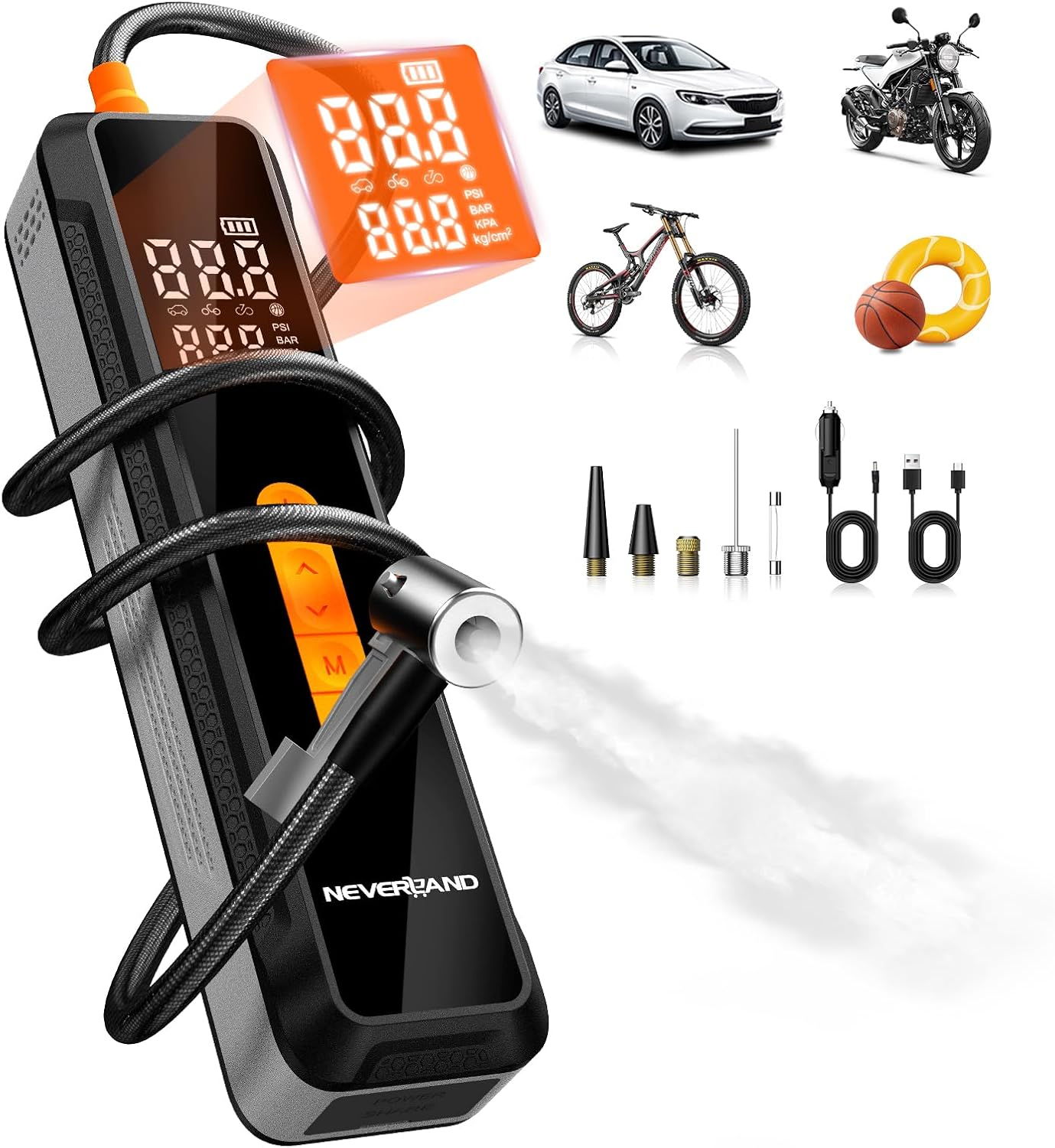 NEVERLAND Tire Inflator Portable Air Compressor - 20000mAh 150PSI Car Tire Air Pump Portable, 12V DC Auto Tire Inflator with Gauge, Electric Air Compressor for Car, Bike, Motocycle, Ball
