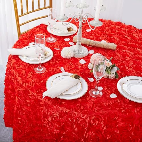 Miniatura 2 de QueenDream Mantel redondo de 90 pulgadas, mantel de roseta roja, mantel de boda rojo para mesa de amor, fiesta de cumpleaños, despedida de soltera