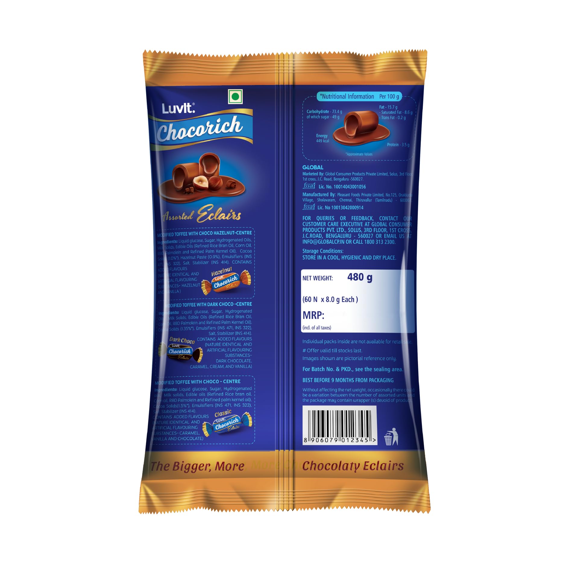LuvIt. Chocorich Assorted Eclairs Chocolate Birthday Pack | Hazelnut, Dark Choco & Classic | 60 Pieces - 480 Gm - Image 2 thumbnail