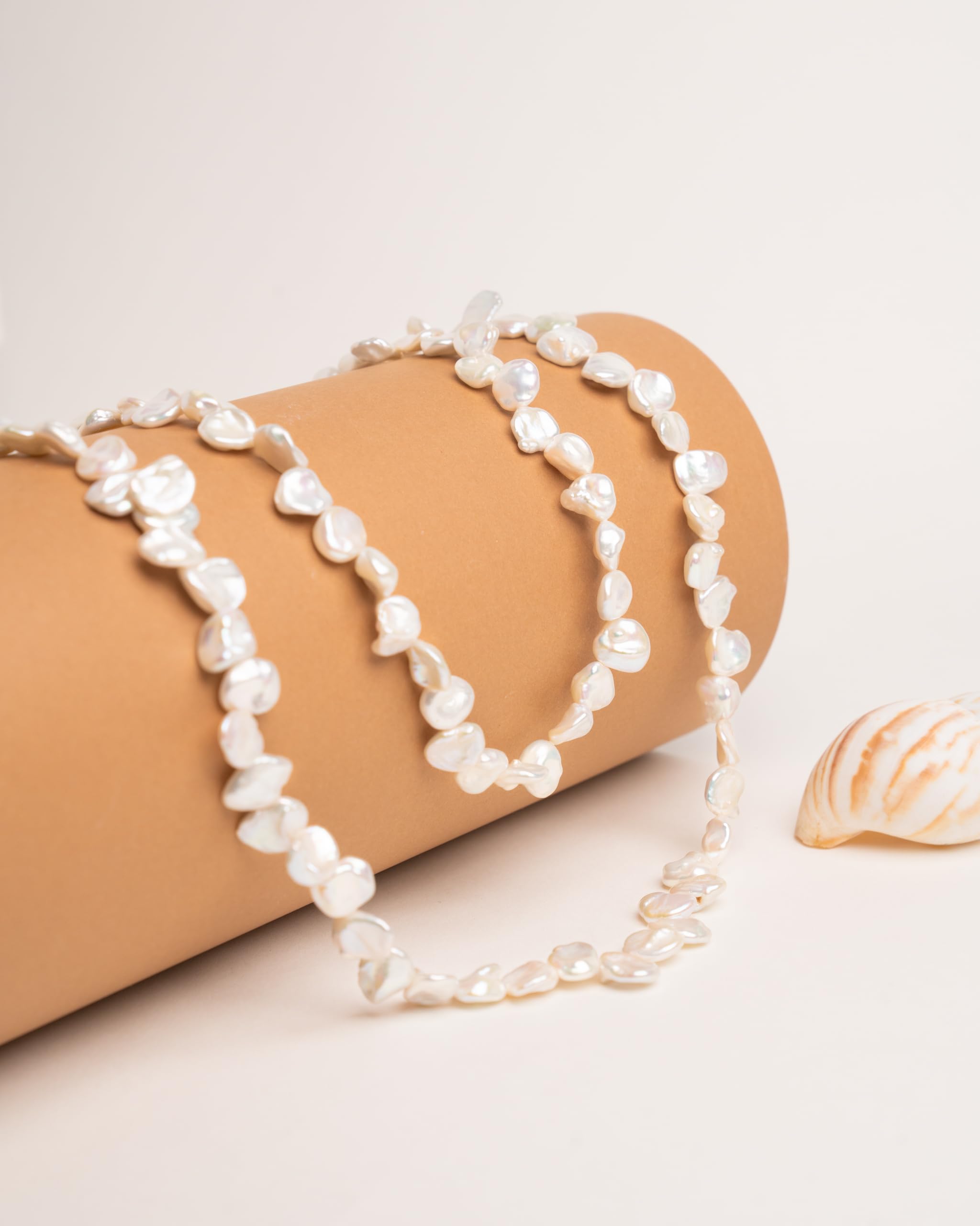 Secret & You Collar de Perlas de Mujer Cultivadas de Agua Dulce Barrocas Keshi de 120 cm de Largo Perlas Barrocas Keshi Desde 7-9 hasta 10-11 mm con Nudo Cada 4 Perlas.