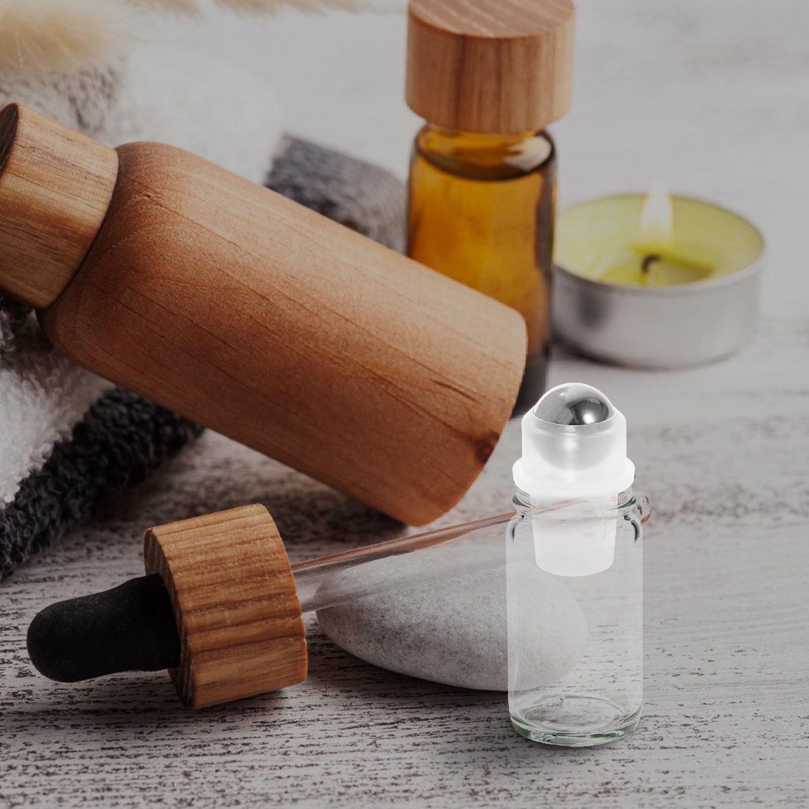 Genérico 20 Tapas Rellenables para Botellas Roll-on Bola de Rodillo de Acero Inoxidable, Material Pp, Pack de 20 Piezas Reutilizables para Aceites Esenciales en Casa y Spa