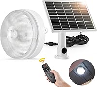 Vista 9 de Solar Ceiling Lights Indoor Outdoor 2 Pack, Dimmable Daytime 3000K/4000K/6000K Solar Shed Lights with ON/Off Switch & Remote, Waterproof Barn Lights
