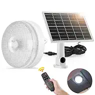 Solar Ceiling Light Motion Sensor, 4 Modes Day/Night for Shed Barn | 4 Work Modes,Dimmable,Time Setting,3200K/4000K/6000K with Remote & On/Off Switch, Indoor Outdoor for Patio Porch Chicken Coop