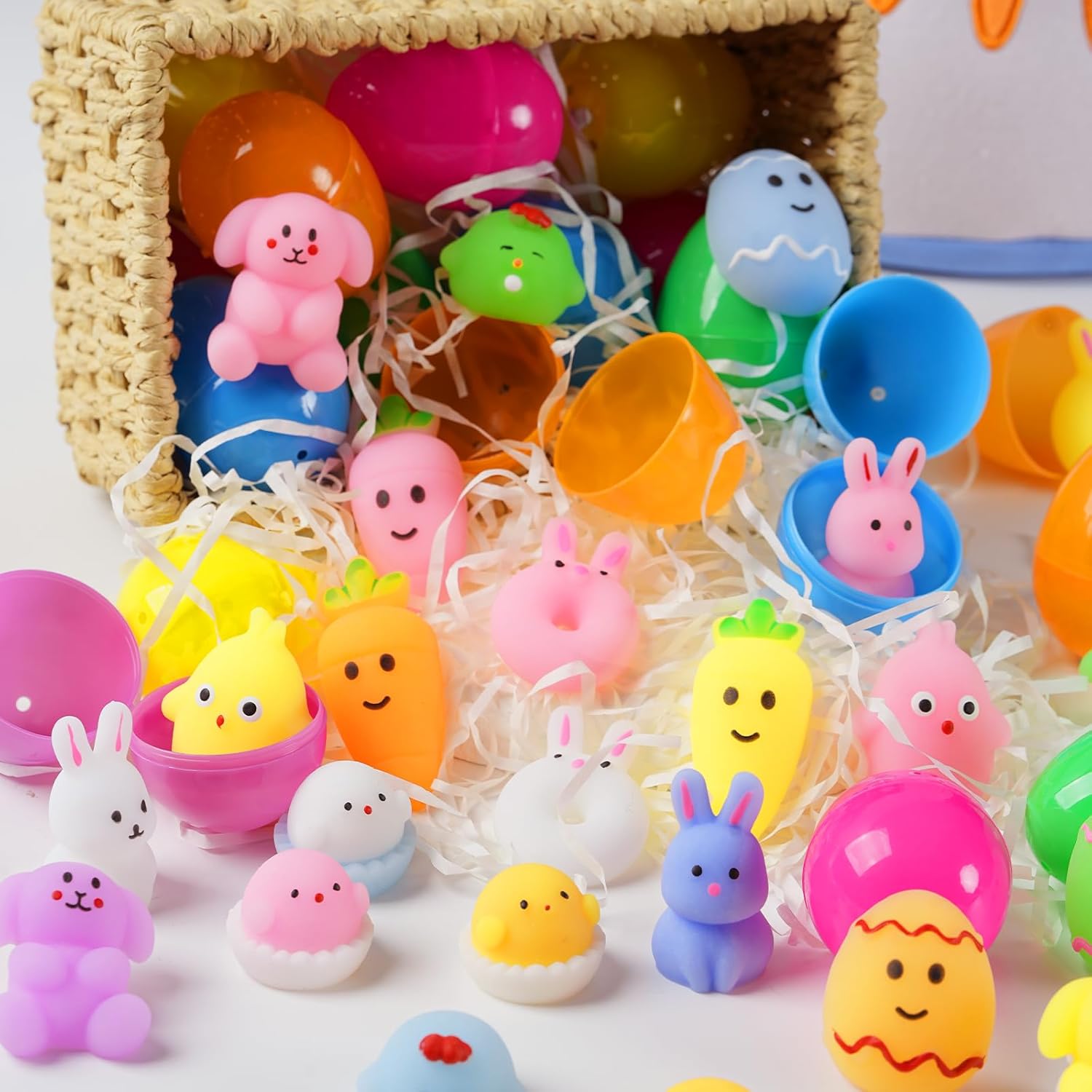 24 Pack Prefilled Easter Eggs with Mochi Squishy Toys for Kids, Easter Basket Stuffers for Toddlers, Stress Reliever Animal Taba Squishy Toys, Easter Egg Hunt Party Favors for Boys Girls