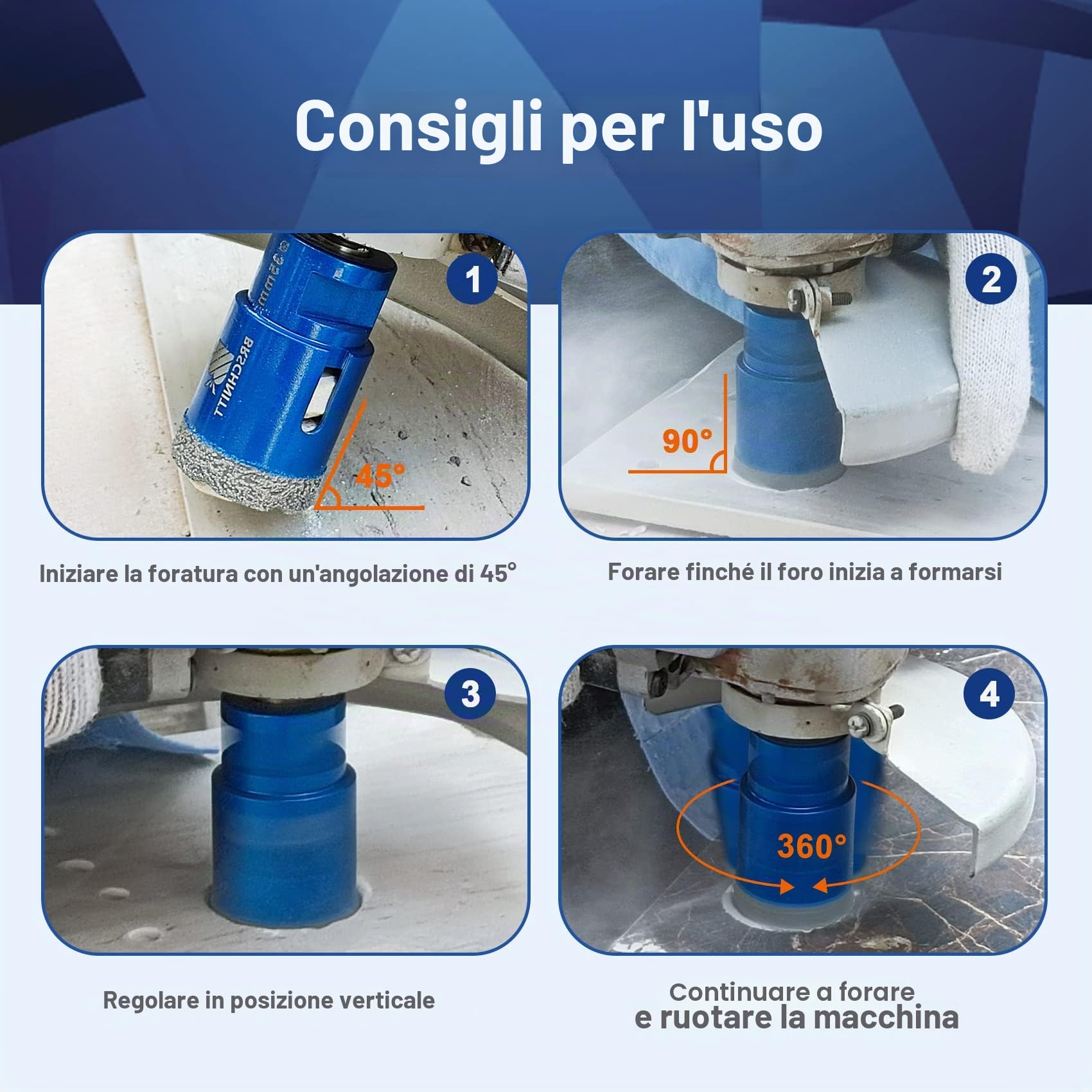 Punta per Trapano Diamantata Set - BRSCHNITT 6 8 10 20 35mm Fresa Diamantata M14 Filo per Porcellana Granito Piastrella Marmo Taglio a Secco