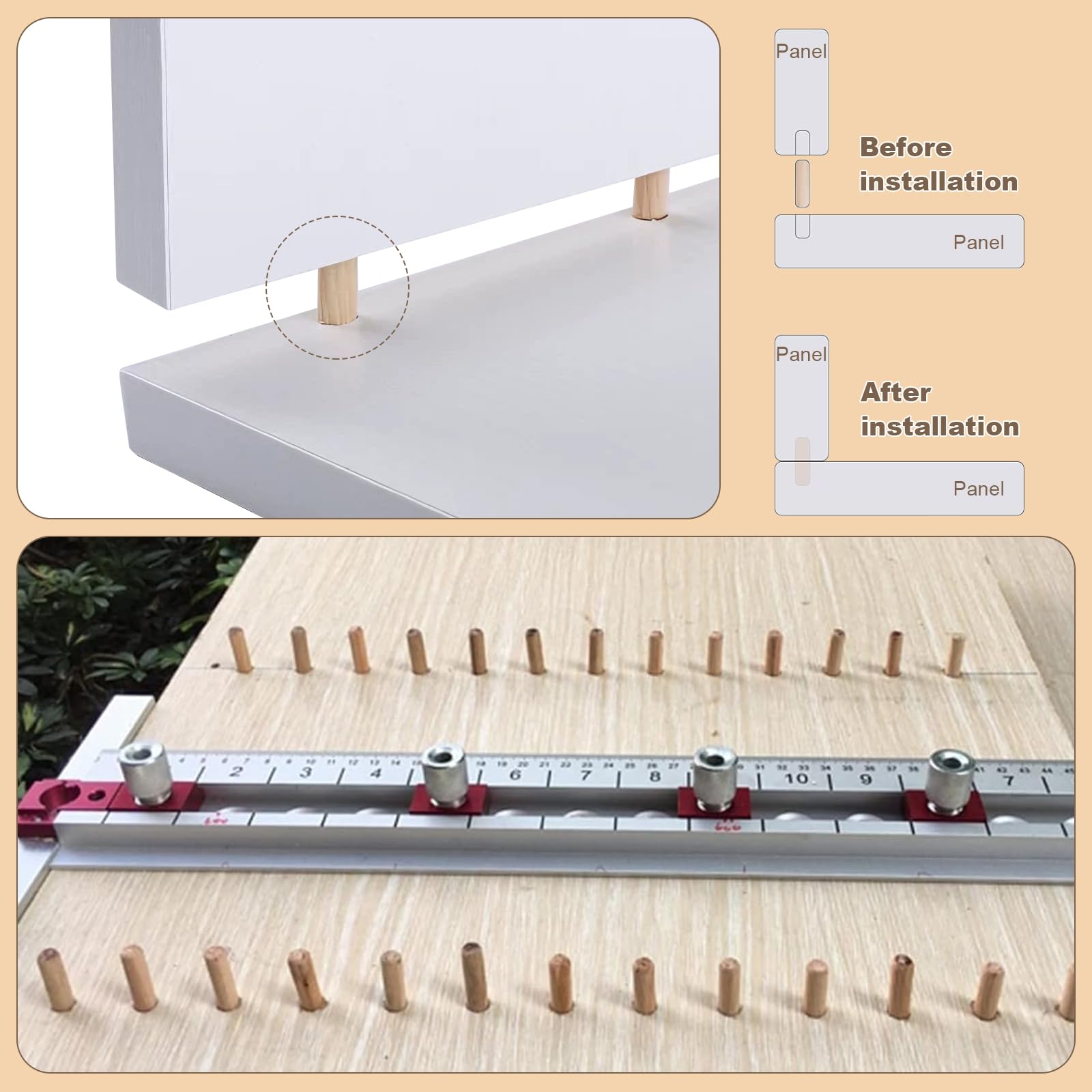 Tasselli in Legno Scanalati 6x30/8x30/8x40/10x40mm, Spine e Perni in Legno Duro 350 Pezzi per Mobili, Assemblaggio