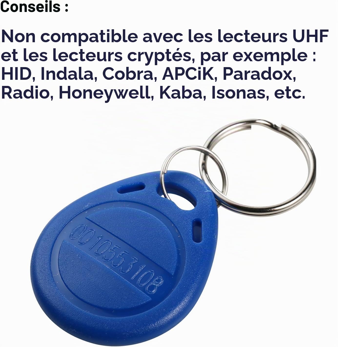 UHPPOTE Proximité Em 125KHz RFID Id Card Tag Token Key Chain Keyfob Lecture seule Couleur Bleu (100 Pack)