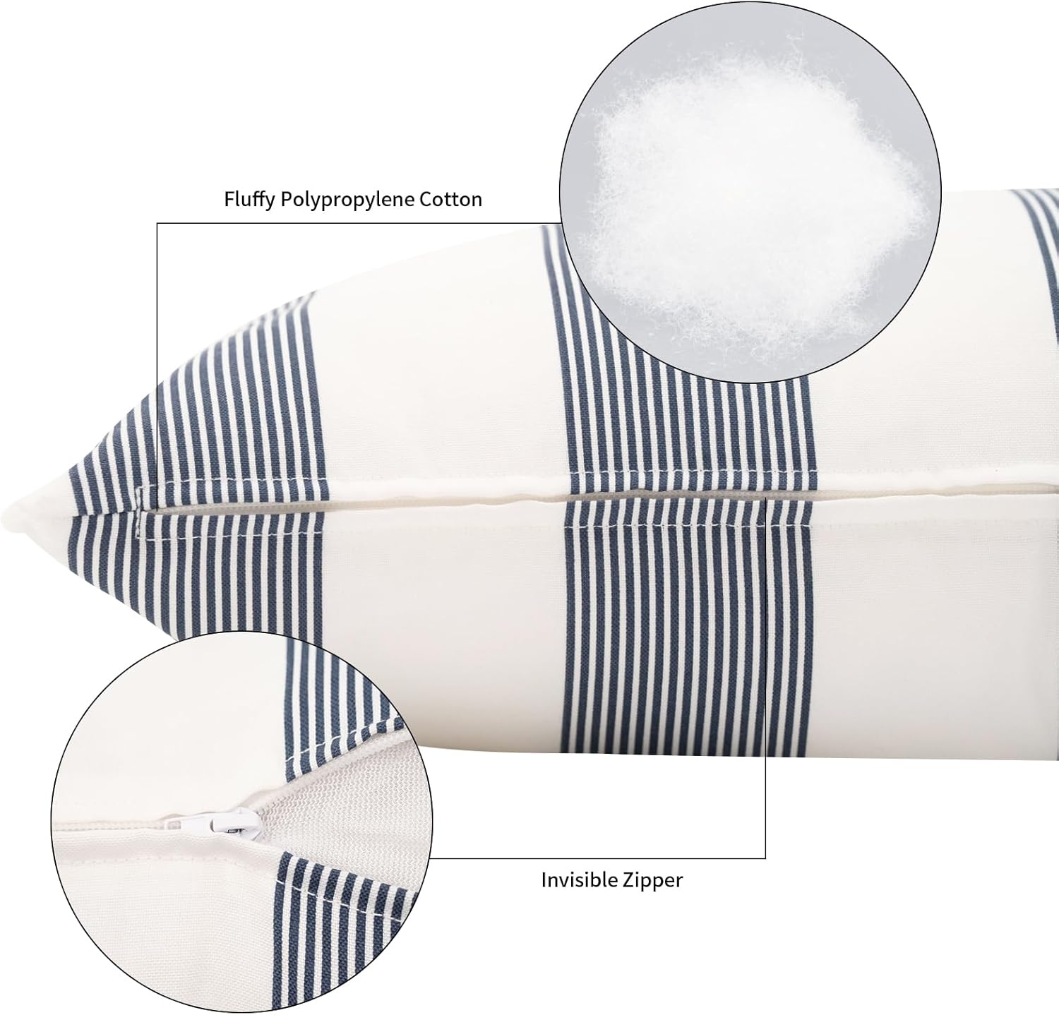 2 Pack Outdoor Throw Pillows 21x15 Inch Water-Resistant Decorative Pillow Cushions with Insert for Patio Garden Porch, Blue Stripe