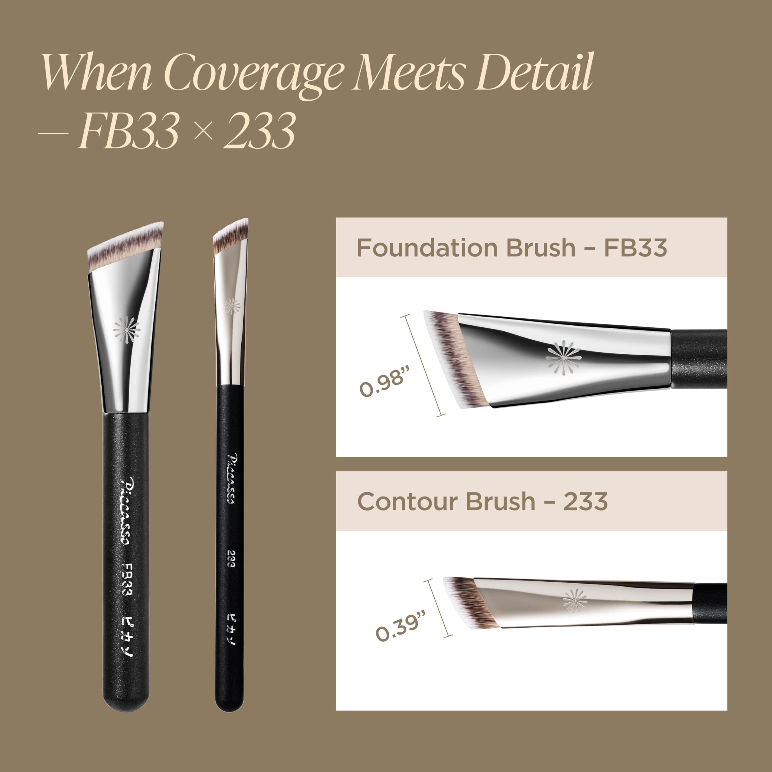 Piccasso Brush 233 - Brocha de maquillaje corrector para cobertura de poros, punta de toque de precisión para un acabado impecable y suave, pelo sintético, mango de madera